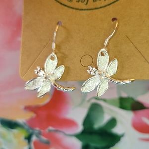 Silver dragonfly earrings with rhinestone